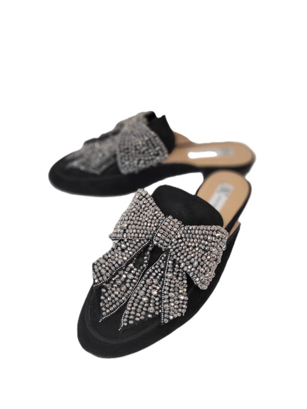 INC International Concepts Black & Silver Crystal Bow Mules Women's Size 6.5